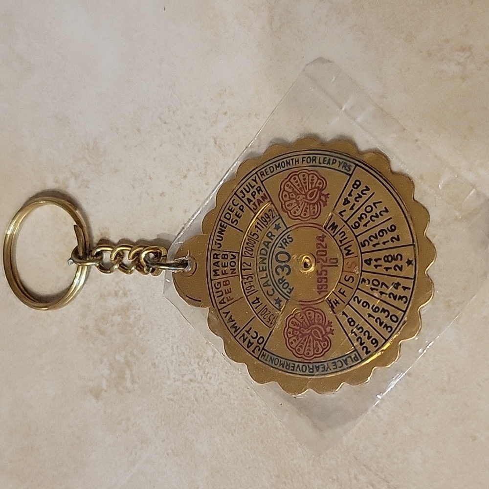 Vintage 1995-2024 Rotating Calendar Brass Metal Keychain